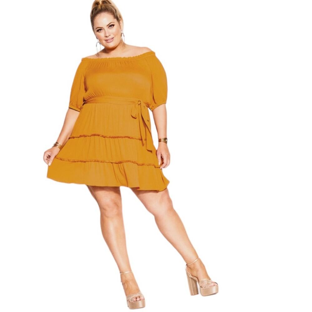 NWT City Chic Fiesta Fringe Dress Inca‎ Gold Sz 20